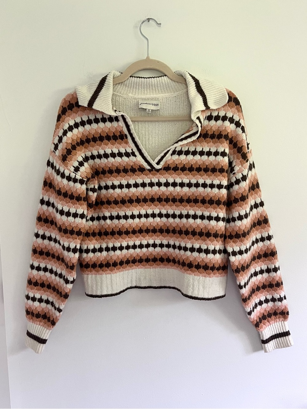 Freshman 1996 Retro Copped V-Neck 70’s Chunky Preppy Sweater Fall Knit Boho S
